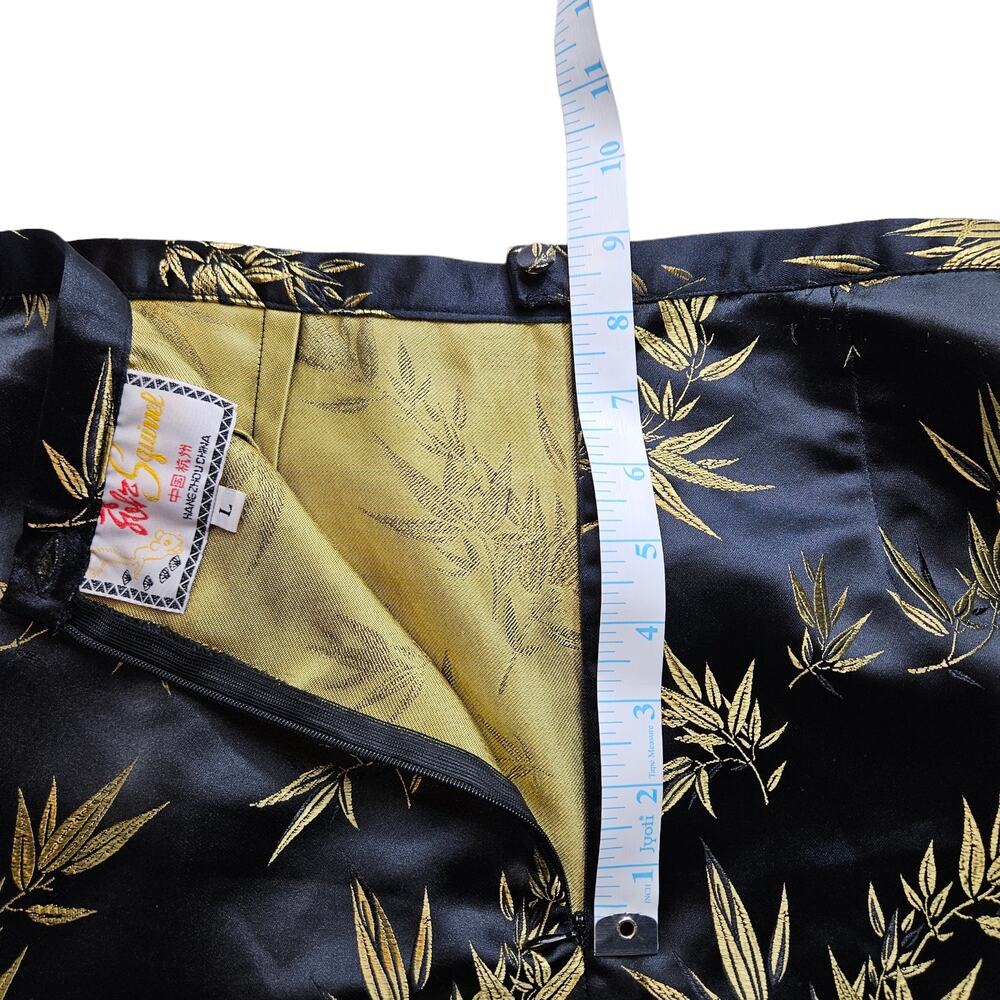 EUC‎ VTG Solz Squirrel Brocade Mini Skirt Sz. L* Black & Gold Bamboo Print - Picture 8 of 9